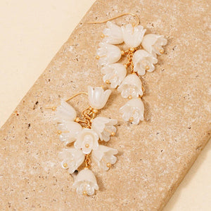 Pearl Flower Charms Chain Dangle Earrings
