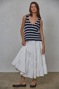 W2047 | Knit Sweater Cotton Striped V-Neck Sleeveless Top
