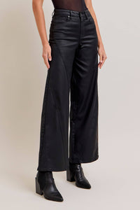 Hidden High Rise Coated Wide Leg Jeans - Black