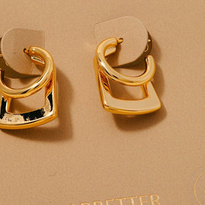 Gold Dipped Hoop And Square Layered Hoop Earrings