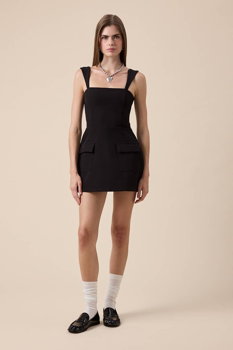 Black Square Neck Mini Dress by Sky to Moon