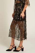 Load image into Gallery viewer, Sheer Midi Mesh Skirt with Sequin and Fringe
