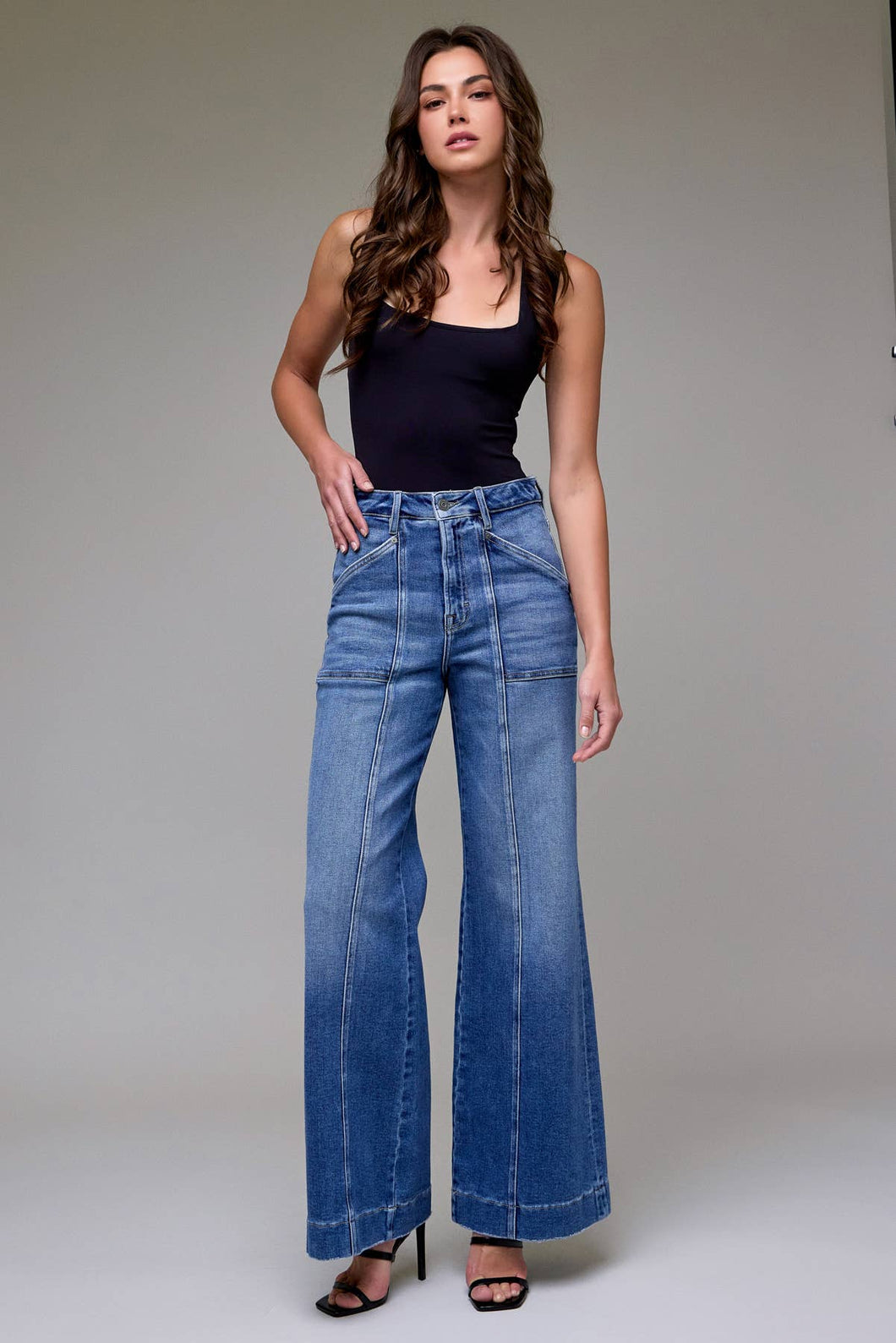 Hidden Jeans - High Rise Wide Leg - Vertical Seam - Dark Wash