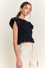 Load image into Gallery viewer, Navy Textured Button Front Blouse Top
