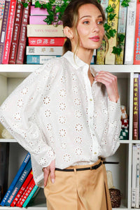 Embroidered Eyelet 100%Cotton Button Down Shirt