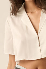 Load image into Gallery viewer, Cropped Lapel-Collar V-Neck Short-Sleeve Shirt
