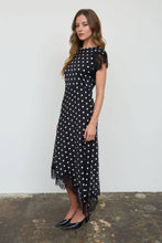 Load image into Gallery viewer, POLKA DOT LACE TRIM SHORT SLEEVE MIDI DRESS
