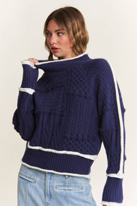 Cable-Knit with Piping Sweater