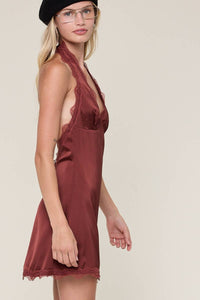 Satin Halter with Lace Mini Dress from Sky to Moon