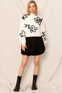 Floral Outline Mock Neck Sweater