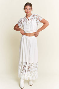 Lace Detail Button Down Long Skirt