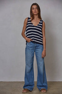 W2047 | Knit Sweater Cotton Striped V-Neck Sleeveless Top