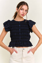 Load image into Gallery viewer, Navy Textured Button Front Blouse Top
