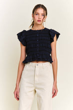 Load image into Gallery viewer, Navy Textured Button Front Blouse Top
