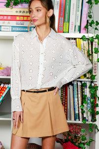 Embroidered Eyelet 100%Cotton Button Down Shirt