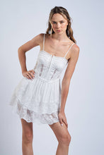 Load image into Gallery viewer, SOLID HOOK&amp;EYES LAYERED FLORAL LACE MINI DRESS
