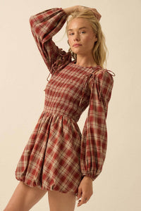 Plaid Flannel Smocked Bubble Mini Dress