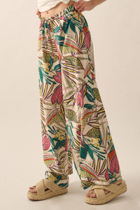 Tropical Print Wide-Leg Pants