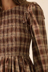 Plaid Flannel Smocked Bubble Mini Dress