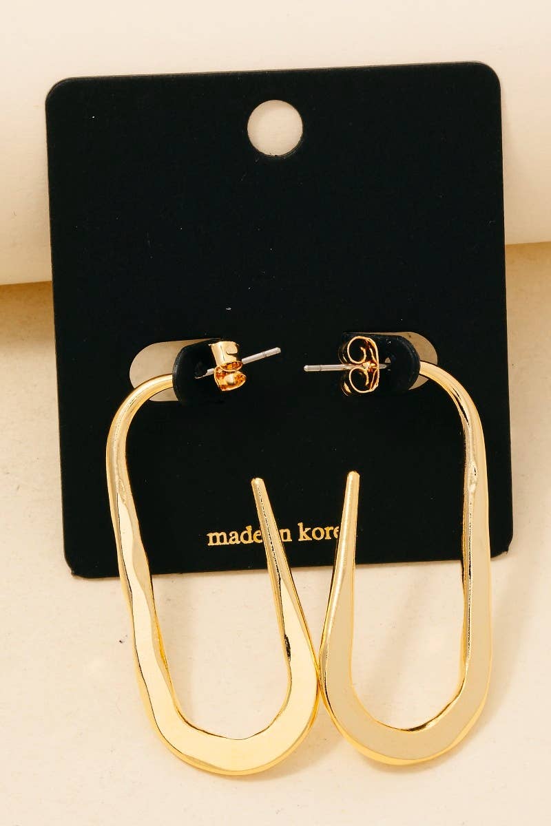 Hammered Long Oval Hoop Earrings