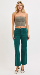 Risen High Rise Ankle Flare Jeans - Hunter Green 5662