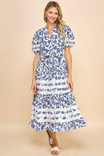 Load image into Gallery viewer, Lace Tiered Maxi Dress - Navy and White Floral
