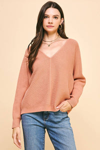 Prairie Pink Ribbed V-neck Sweater