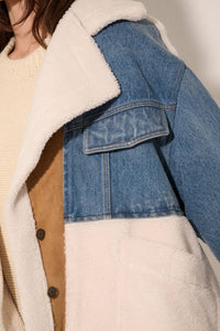 Color Block Denim Suede Sherpa Jacket