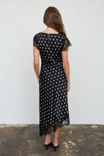 Load image into Gallery viewer, POLKA DOT LACE TRIM SHORT SLEEVE MIDI DRESS
