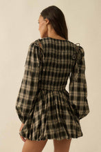 Load image into Gallery viewer, Plaid Flannel Smocked Bubble Mini Dress

