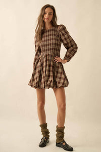 Plaid Flannel Smocked Bubble Mini Dress