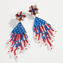 Load image into Gallery viewer, July Fourth Seed Bead Tassel Earrings
