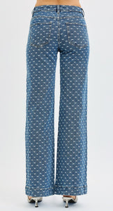 Risen High Rise Straight Leg Bow Embroidered Jeans- 21362 Medium Wash