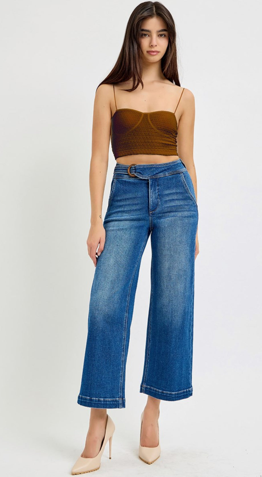 Risen High Rise Belted Wide Leg Jeans - 21008 Dark