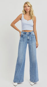 Risen High Rise Wide Leg Pintuck Jeans - 5989 Medium Wash