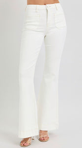 Risen High Rise Patch Pocket Flare Jeans - 5853 Cream