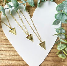 Load image into Gallery viewer, Triangle Pendant Necklace with Dark Blue Gemstone from Kathy Romano Collection - 14K Gold Filled

