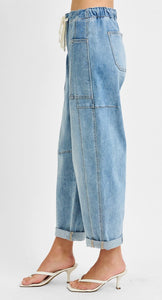 Risen High Rise Barrel Leg Jeans- 21142 Medium Wash
