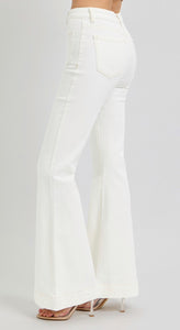 Risen High Rise Patch Pocket Flare Jeans - 5853 Cream