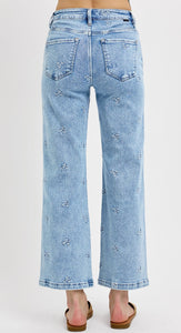 Risen High Rise Straight Leg Jeans w Embroidery  - PWC21010 Light Wash