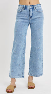 Risen High Rise Straight Leg Jeans w Embroidery  - PWC21010 Light Wash