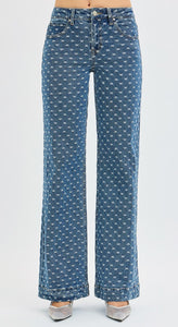 Risen High Rise Straight Leg Bow Embroidered Jeans- 21362 Medium Wash