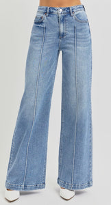 Risen High Rise Wide Leg Pintuck Jeans - 5989 Medium Wash