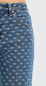 Risen High Rise Straight Leg Bow Embroidered Jeans- 21362 Medium Wash