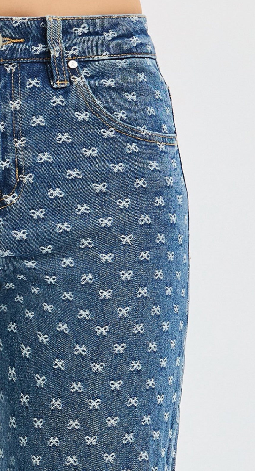 Risen High Rise Straight Leg Bow Embroidered Jeans- 21362 Medium Wash