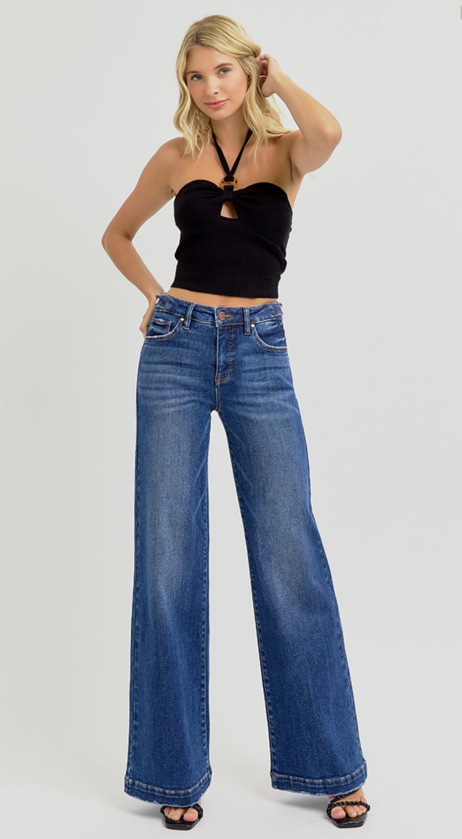 Risen High Rise Wide Leg Tummy Control Jeans - 5986 Dark