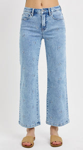 Risen High Rise Straight Leg Jeans w Embroidery  - PWC21010 Light Wash