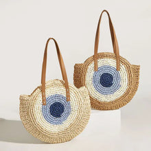 Load image into Gallery viewer, Straw Bag Evil Eye Tote Handbag
