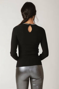 Black Knit Sweater with Jewel Detail