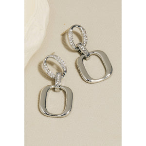 Pave Hoop And Square Dangle Earrings